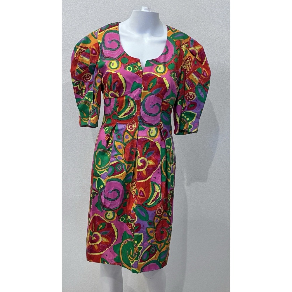 Guy Laroche Paris‎ 80s 90s Babydoll Abstract Dress Size 8 Vintage Avant Garde